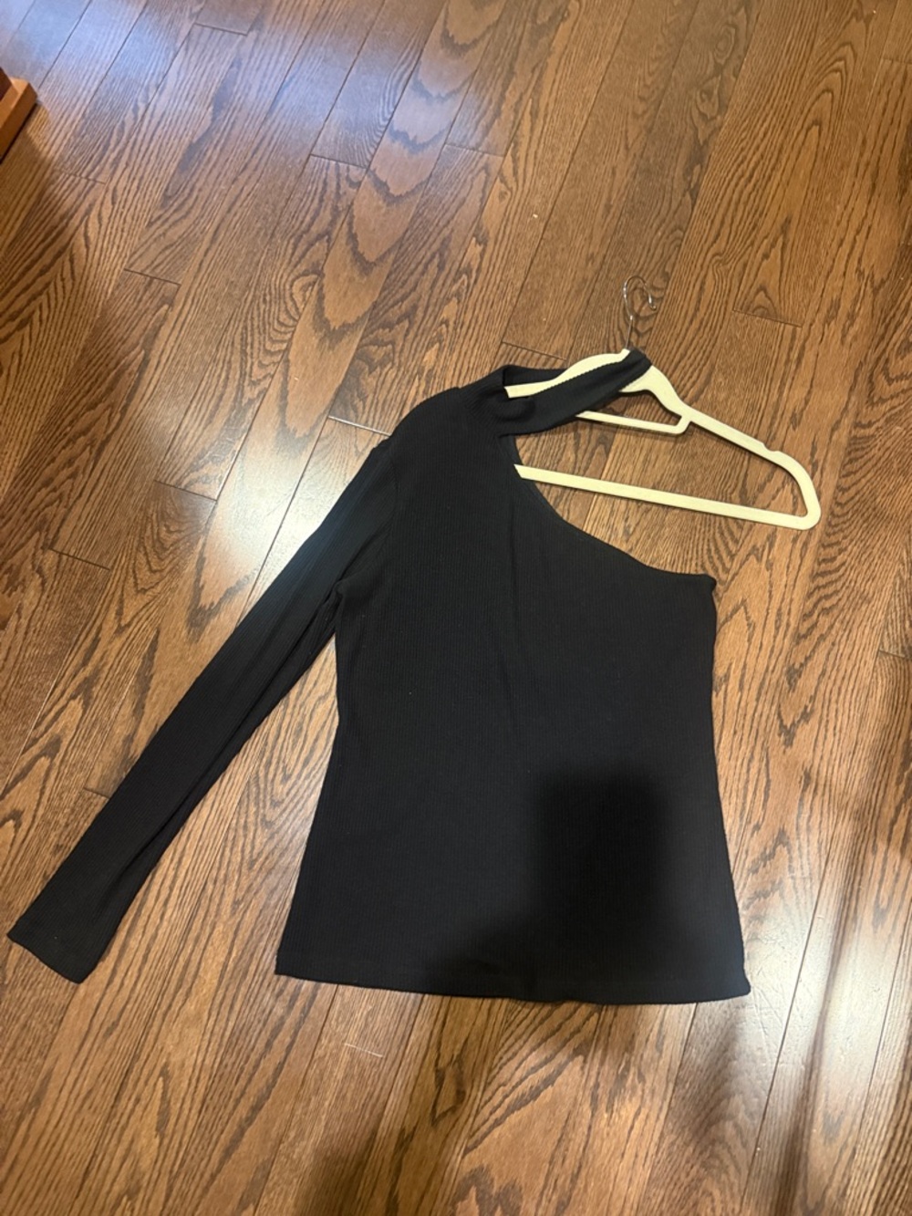 DREW One-Shoulder Black Ribbed Tank with Single Long Sleeve